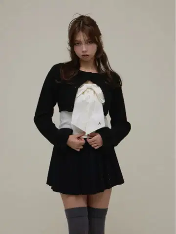 andmary Twiggy 트위드 리본 세트 탑