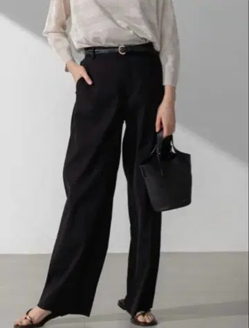23구 린넨 레이온 스트레치 와이드 팬츠 블랙 36