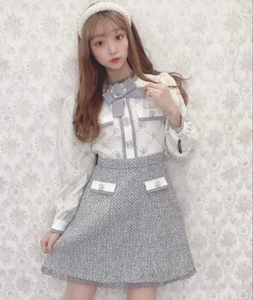 Swankiss SK 패턴 트위드 원피스 그레이