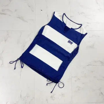 이타리야 보더 니트 슬리브리스 화이트 네이비 사이즈 7*SC1147