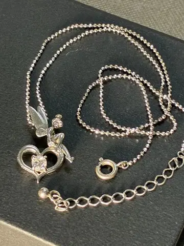 Disney 팅커벨 목걸이 실버 지르코니아 하트 각인 있음