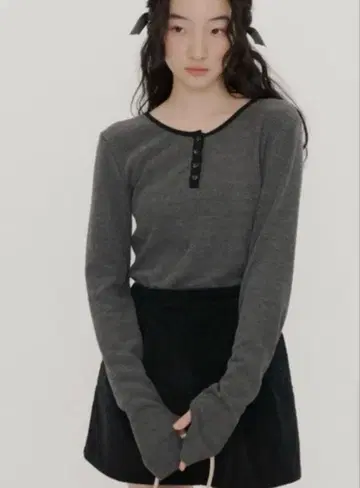 GIUNON 롱 슬리브 리브 상의