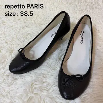 새상품급 repetto 주름 가죽 펌프스 발레 슈즈 힐 블랙 38.5
