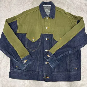 컬러 블록 G 청자켓 올리브 데님