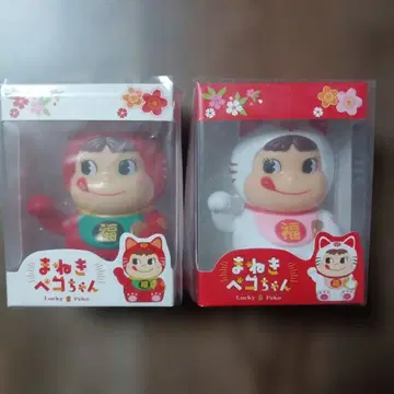 2개 세트 [ 빨간색 & 화이트 ] Lucky Peko 마네키네코 피규어