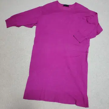 UNFIO 자유구 44 짙은 핑크 니트 원피스 7부 소매 등 프릴