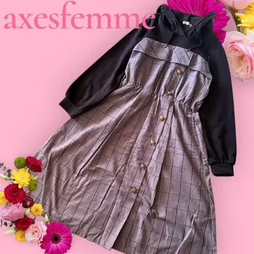 axes femme 후드 맨투맨 그레이 체크 도킹 원피스