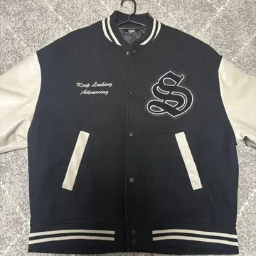 바시티 자켓 블랙/그레이 자수 로고