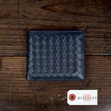 양가죽 뜨개질 접이식 지갑 인트레차트 천연 가죽 파랑 블루