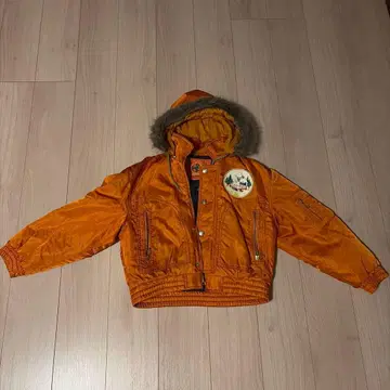 오렌지 밀리터리 퍼 자켓 후드 부착