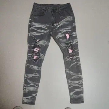 데미지 가공 그레이 스키니 데님