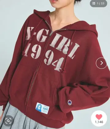 X-girl x Champion 후드티 M 버건디