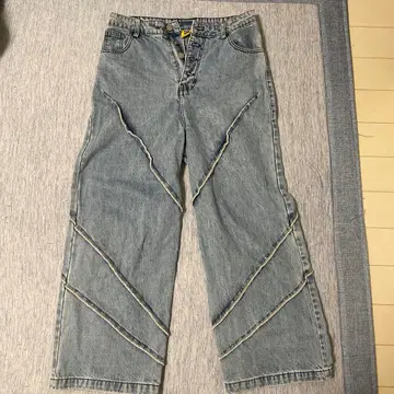 mamc 청바지 와이드 레그 지그재그 스티치