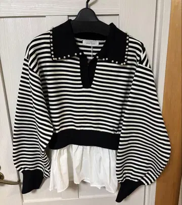 prose verse 프로즈 베일 펄 칼라 2way 스키퍼 페플럼 니트