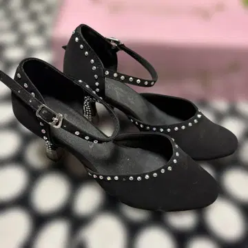 사교댄스/블랙 스톤 부착 하이힐 22.5cm