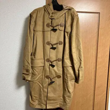 베이지 더플 코트 후드 부착