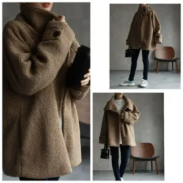 극미품 sakishimatokyo 보아 스탠드 카라 미들 코트 모카