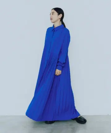 마냐나스 엘 테레사 롱 슬리브 비대칭 플리츠 원피스 블루 파랑