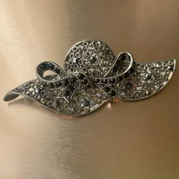 빈티지 브로치 모자 모티브 리본 실버 블랙 레트로 반짝임