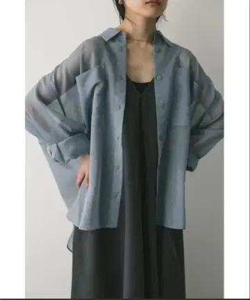 스타일 믹서기 루즈 포켓 시어 셔츠 블루