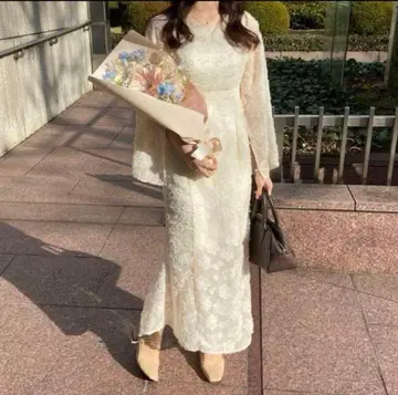 Rili tokyo 벨 슬리브 슬릿 머메이드 원피스