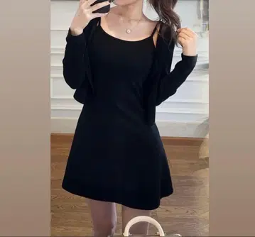 가디건 세트 미니 원피스 ( BLACK )