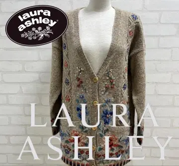 새상품급 LAURA ASHLEY 꽃무늬 자수 가디건 베이지 울