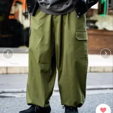 밀리터리 와이드 카고 팬츠 올리브 그린