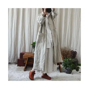 [ 즉시 발송 ] 여성용 코튼 린넨 코트 무지 심플 차이나 롱 원피스