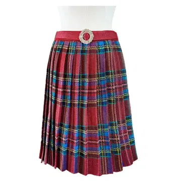 HEIHEI 라메 니트 플리츠 체크 스커트 RED