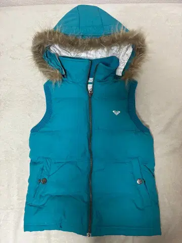 ROXY 터콰이즈 후드 부착 다운 베스트 퍼 베스트 다운