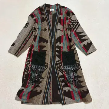 유무듀오 롱 가디건 가운 네이티브 무늬 프린지 한국 Y2K F