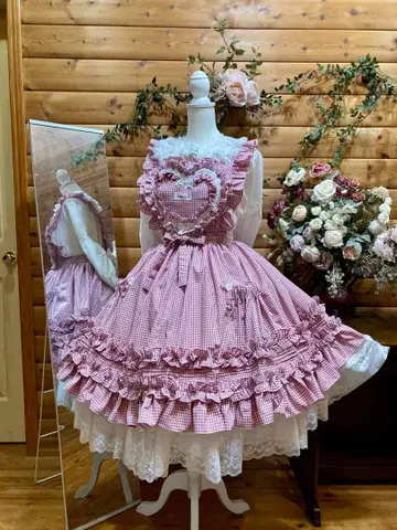 모모코하우스 핑크깅엄 프릴 에이프런