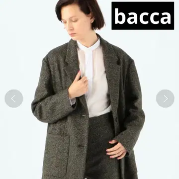 정가 50,600엔 bacca 네프 트위드 코트 카키 투모로우랜드