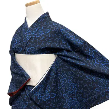 코몬 워셔블 기모노 모란 당초 꽃 무늬 다크톤 기모노 123b d ms