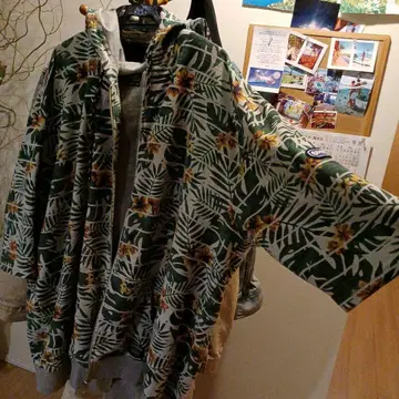 OUTDOOR 꽃과 잎 패턴 칠부 소매 무릎 길이 빅 후드티