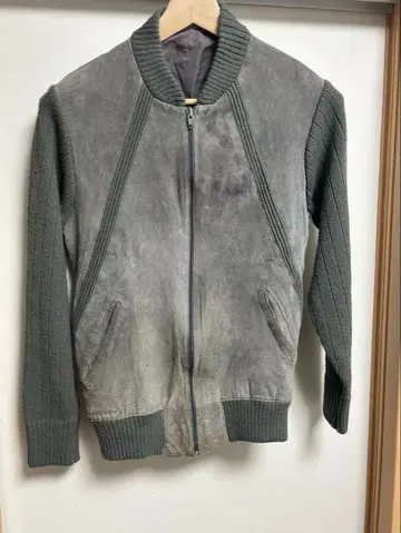 90s 구제 가죽 니트 절개 자켓 블루종