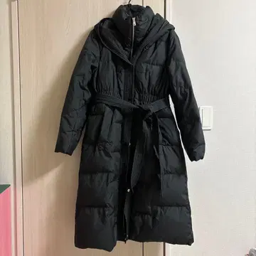 블랙 롱 다운 자켓 허리 벨트 포함