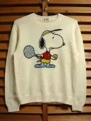 SNOOPY 스누피 스웨터 니트 / 화이트 테니스 패턴 라켓