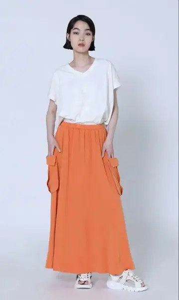 LASUD 포인트 포켓 텐셀 롱 스커트