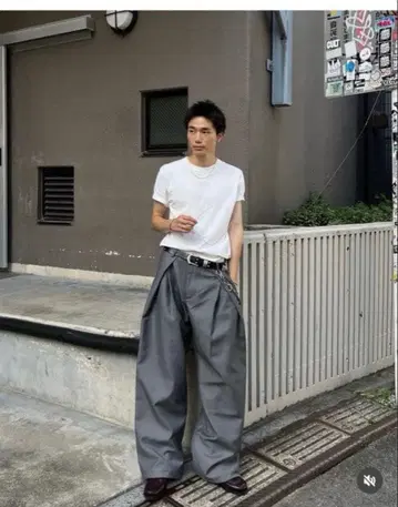 그레이 와이드 팬츠 턱 포함