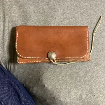 브라운 가죽 장지갑 지퍼 포함