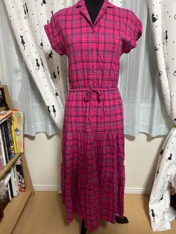 비비드 핑크 타탄 체크 반팔 원피스 티어드 index