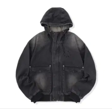 That's life의 빈티지 가공 프론트 로고 데님 지퍼 후디