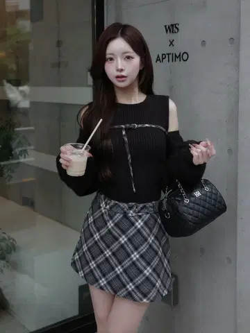 Darich 도킹 미들 허리 니트 미니 원피스