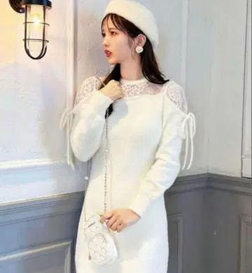 미셸 마카롱 레이스 니트 원피스