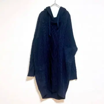 니트 원피스 무릎 기장 긴팔 후드티 LL 네이비 빅 사이즈 가을 겨울