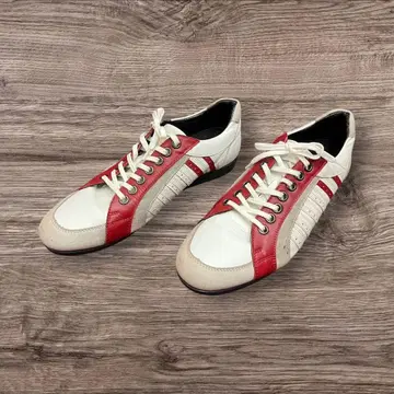 49W4 barassi 로우컷 스니커즈 가죽 화이트 레드 화이트