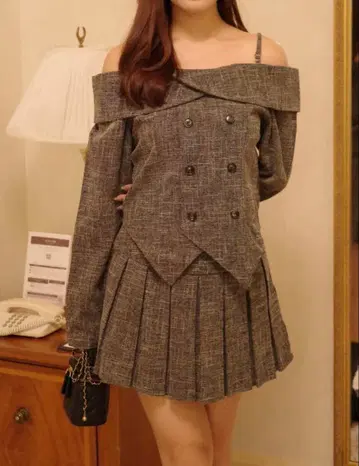 Ciel 더블 버튼 플리츠 세트 브라운