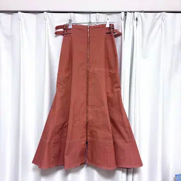 And Couture 핑크 데님 타이트 플레어 롱 스커트